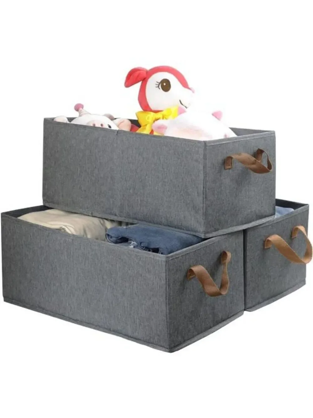 Set of 3 Foldable Fabric Storage Bins Closet Organizer Boxes for Shelves